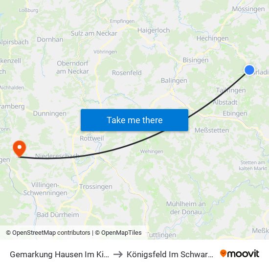 Gemarkung Hausen Im Killertal to Königsfeld Im Schwarzwald map