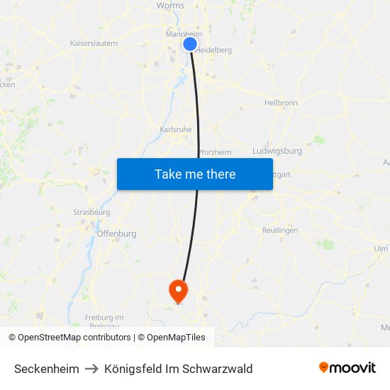 Seckenheim to Königsfeld Im Schwarzwald map
