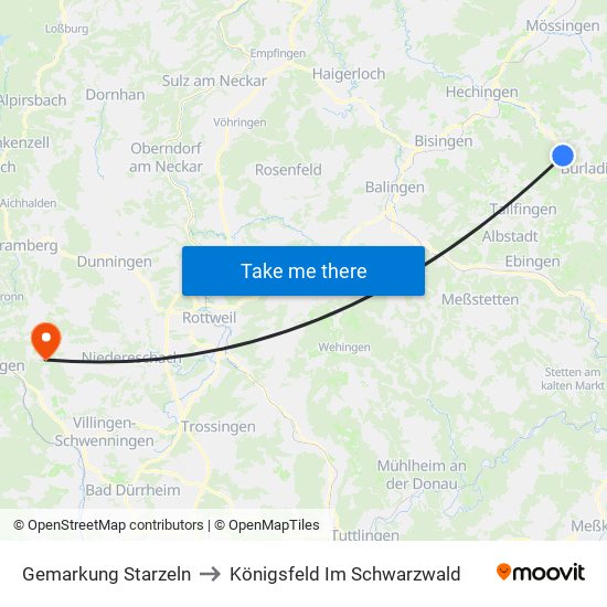 Gemarkung Starzeln to Königsfeld Im Schwarzwald map