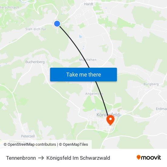 Tennenbronn to Königsfeld Im Schwarzwald map