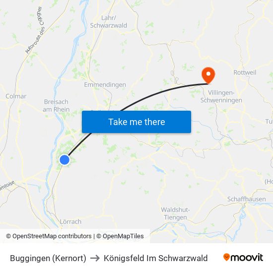 Buggingen (Kernort) to Königsfeld Im Schwarzwald map