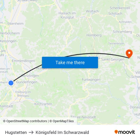 Hugstetten to Königsfeld Im Schwarzwald map