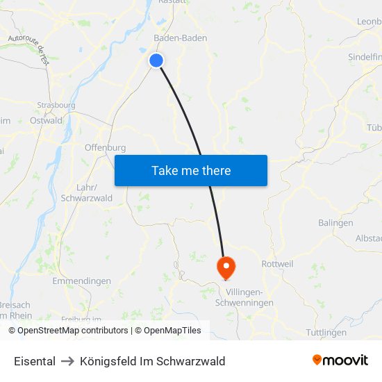 Eisental to Königsfeld Im Schwarzwald map