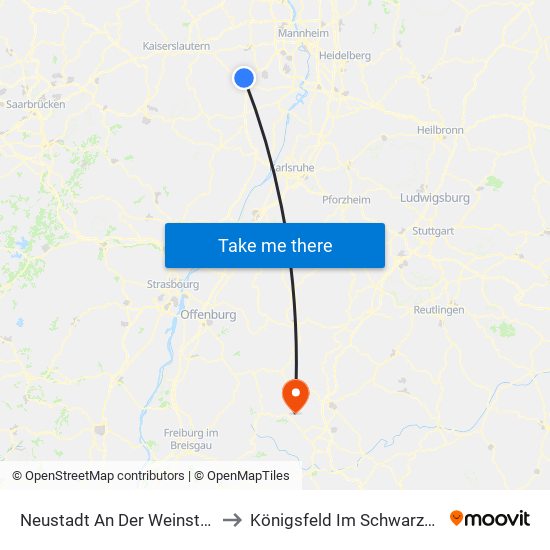 Neustadt An Der Weinstraße to Königsfeld Im Schwarzwald map