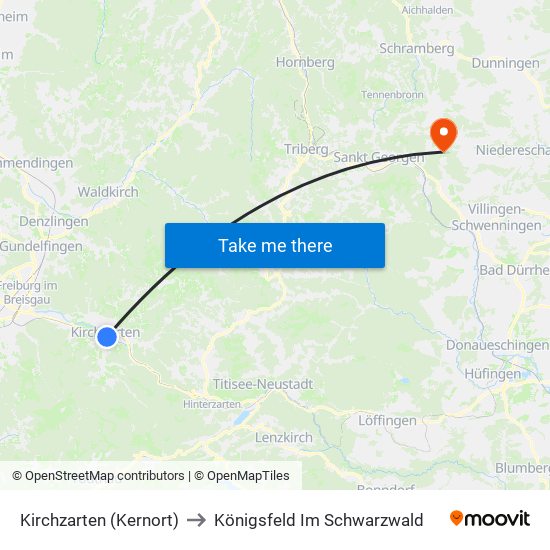 Kirchzarten (Kernort) to Königsfeld Im Schwarzwald map