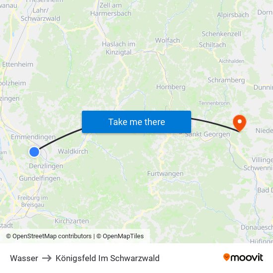 Wasser to Königsfeld Im Schwarzwald map