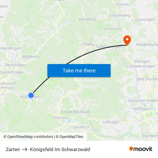 Zarten to Königsfeld Im Schwarzwald map