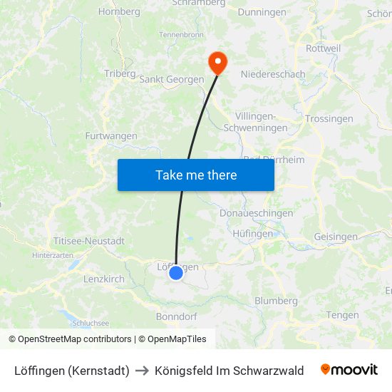 Löffingen (Kernstadt) to Königsfeld Im Schwarzwald map