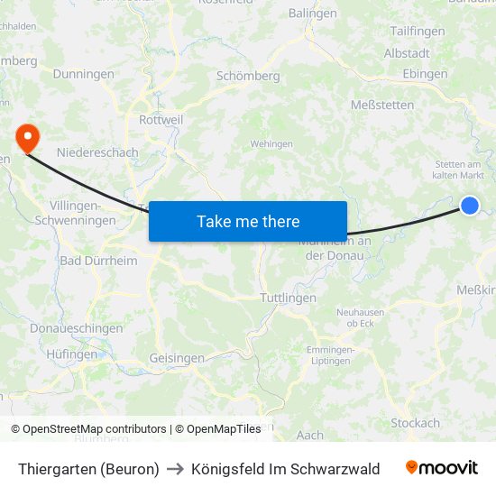 Thiergarten (Beuron) to Königsfeld Im Schwarzwald map