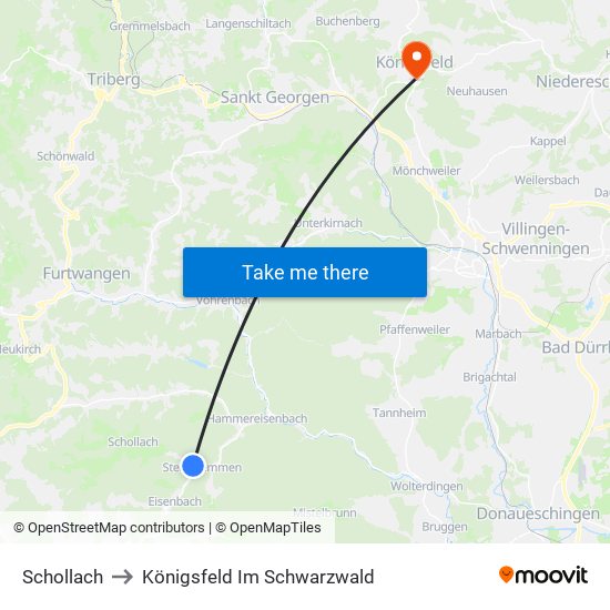 Schollach to Königsfeld Im Schwarzwald map
