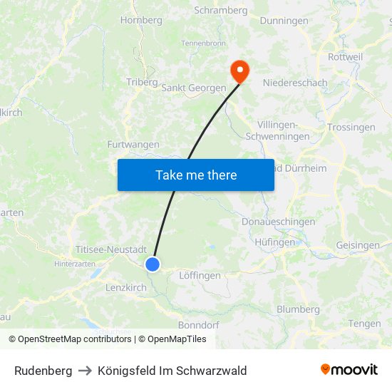 Rudenberg to Königsfeld Im Schwarzwald map