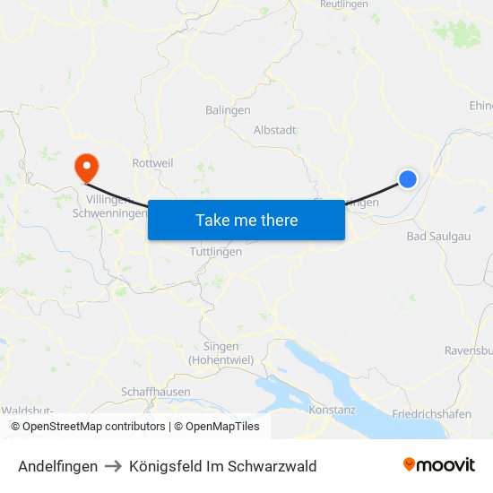 Andelfingen to Königsfeld Im Schwarzwald map