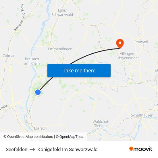 Seefelden to Königsfeld Im Schwarzwald map