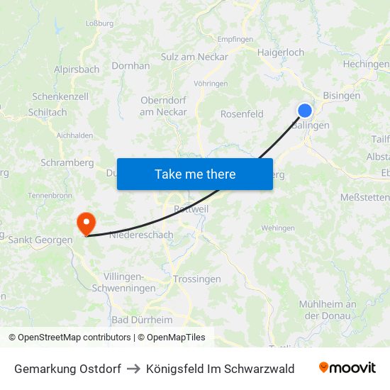 Gemarkung Ostdorf to Königsfeld Im Schwarzwald map