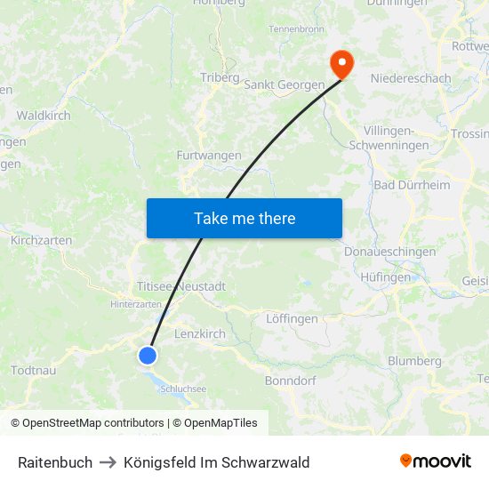 Raitenbuch to Königsfeld Im Schwarzwald map