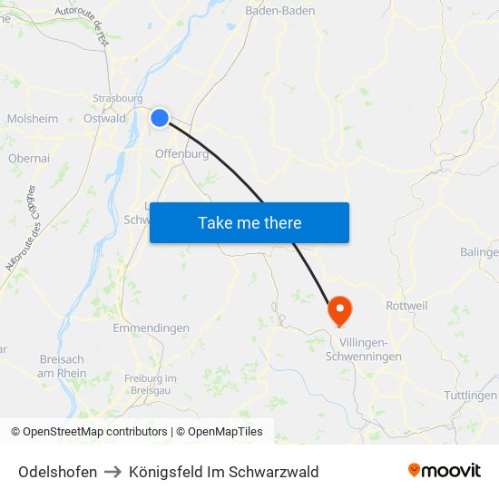 Odelshofen to Königsfeld Im Schwarzwald map