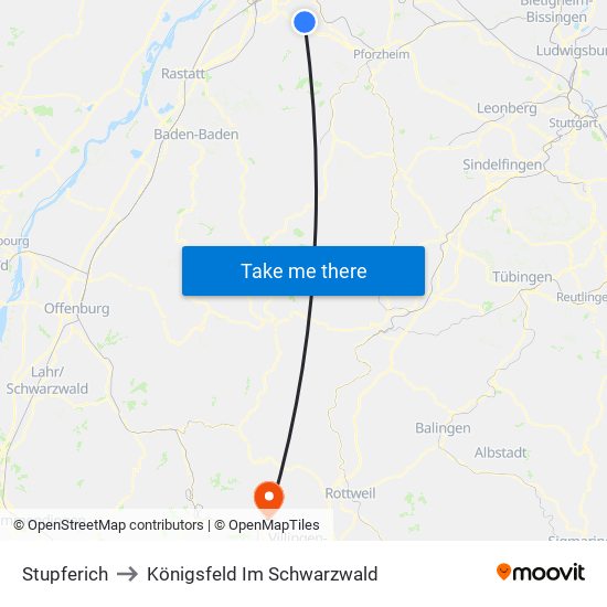 Stupferich to Königsfeld Im Schwarzwald map