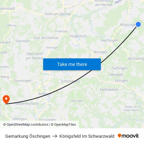 Gemarkung Öschingen to Königsfeld Im Schwarzwald map