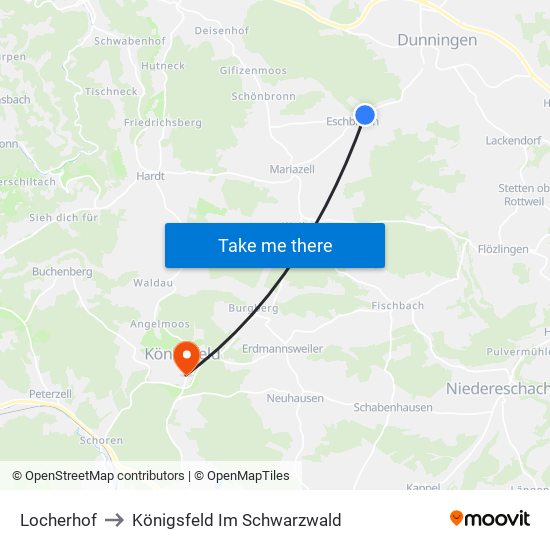 Locherhof to Königsfeld Im Schwarzwald map