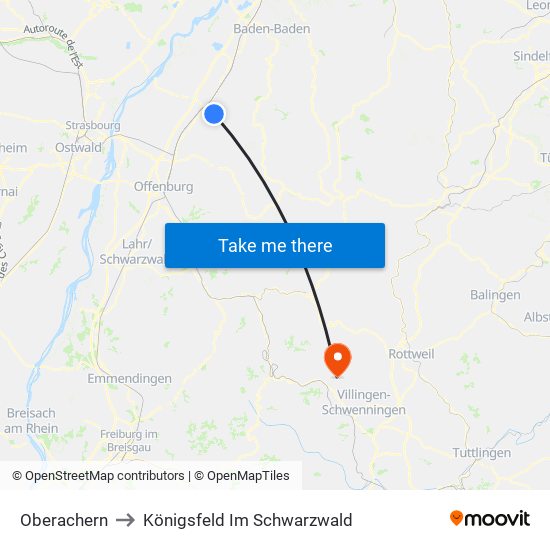 Oberachern to Königsfeld Im Schwarzwald map