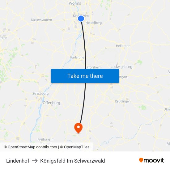 Lindenhof to Königsfeld Im Schwarzwald map