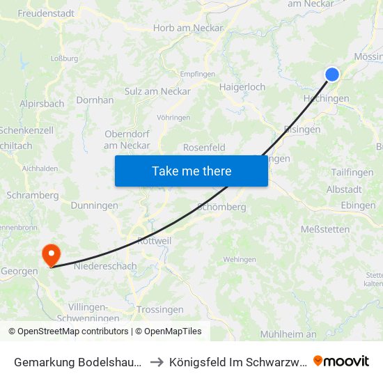 Gemarkung Bodelshausen to Königsfeld Im Schwarzwald map