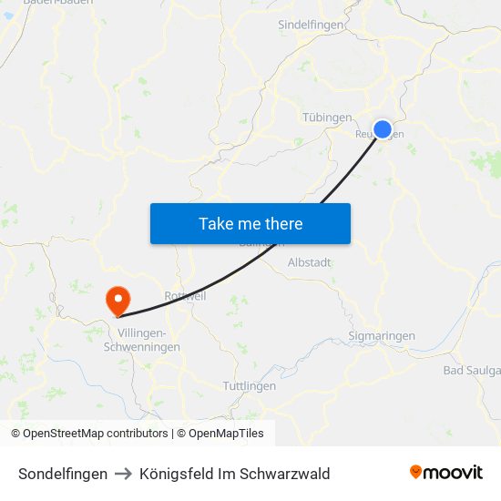 Sondelfingen to Königsfeld Im Schwarzwald map