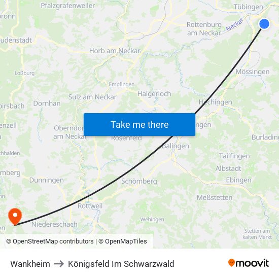 Wankheim to Königsfeld Im Schwarzwald map