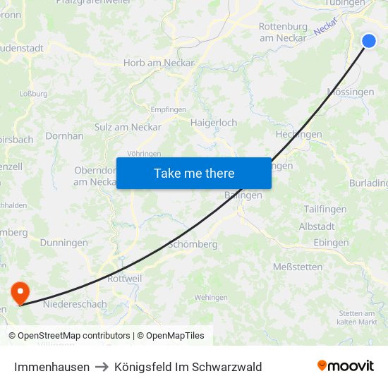 Immenhausen to Königsfeld Im Schwarzwald map