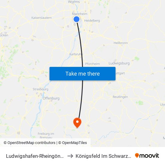 Ludwigshafen-Rheingönheim to Königsfeld Im Schwarzwald map