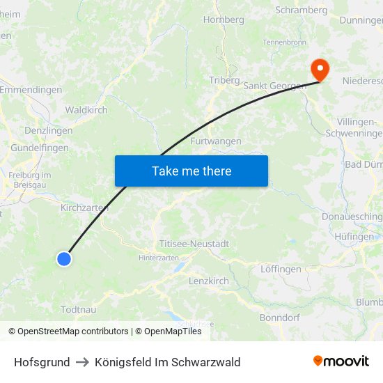 Hofsgrund to Königsfeld Im Schwarzwald map