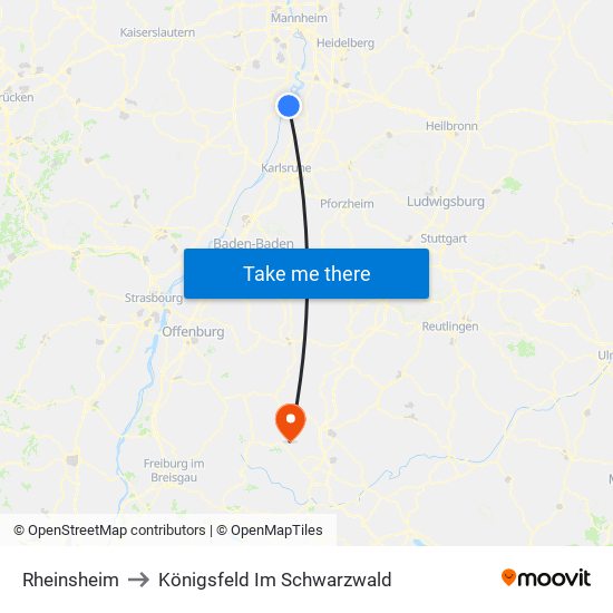 Rheinsheim to Königsfeld Im Schwarzwald map