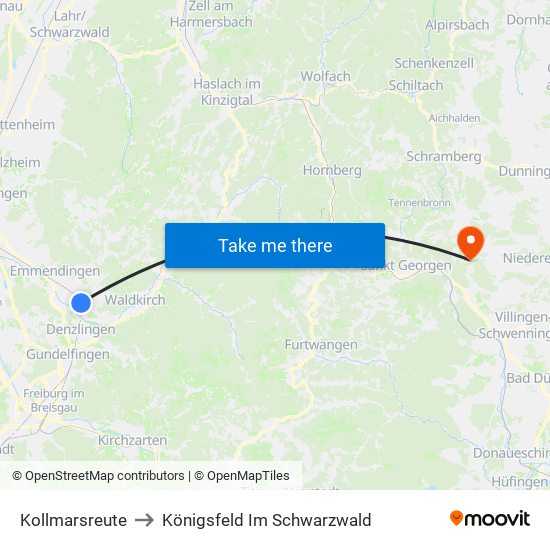 Kollmarsreute to Königsfeld Im Schwarzwald map