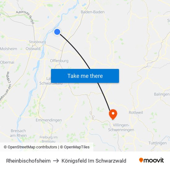 Rheinbischofsheim to Königsfeld Im Schwarzwald map