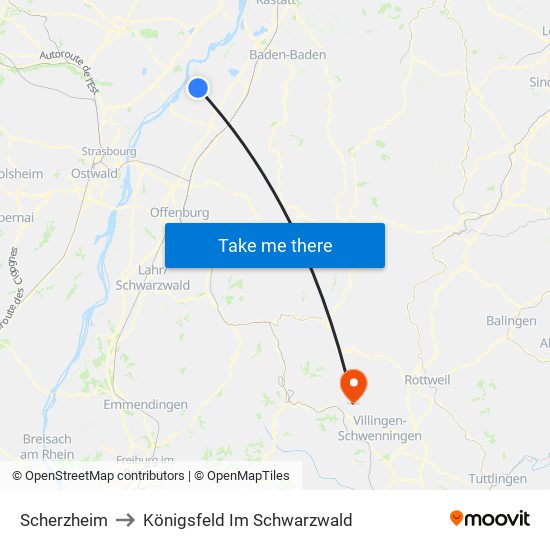 Scherzheim to Königsfeld Im Schwarzwald map