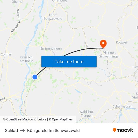 Schlatt to Königsfeld Im Schwarzwald map