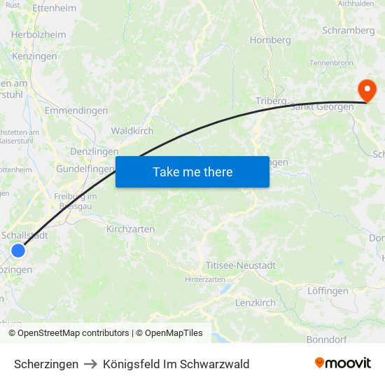 Scherzingen to Königsfeld Im Schwarzwald map