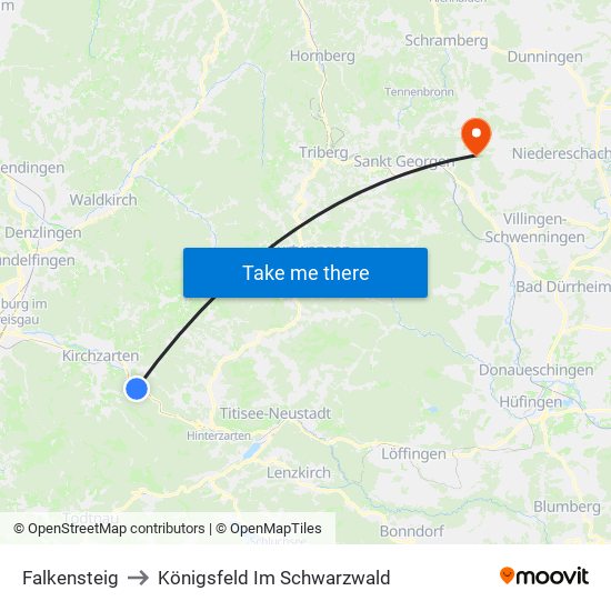 Falkensteig to Königsfeld Im Schwarzwald map