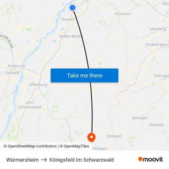 Würmersheim to Königsfeld Im Schwarzwald map