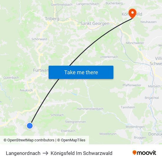 Langenordnach to Königsfeld Im Schwarzwald map