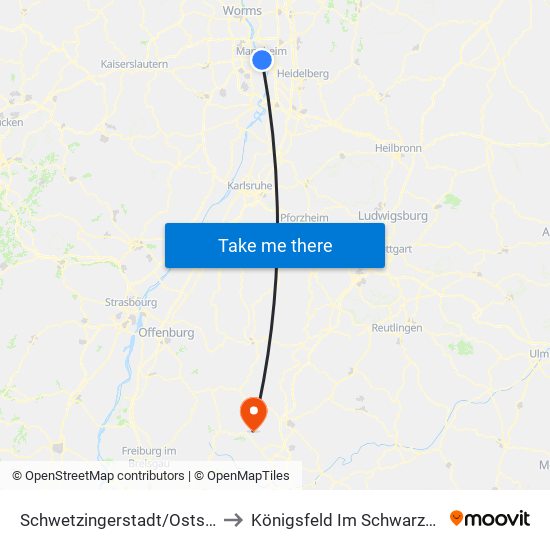 Schwetzingerstadt/Oststadt to Königsfeld Im Schwarzwald map