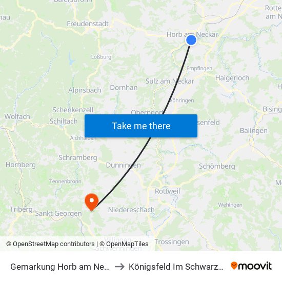 Gemarkung Horb am Neckar to Königsfeld Im Schwarzwald map