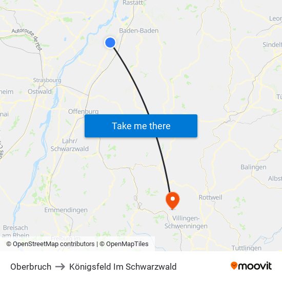 Oberbruch to Königsfeld Im Schwarzwald map