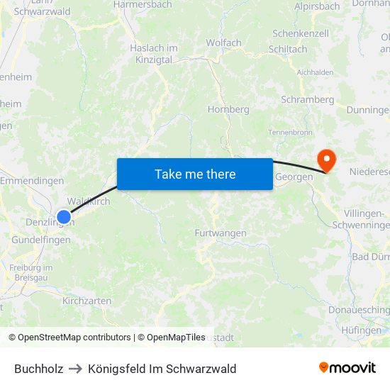Buchholz to Königsfeld Im Schwarzwald map