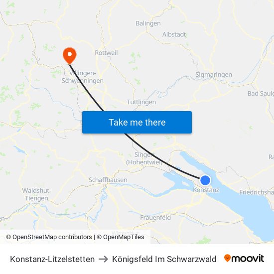 Konstanz-Litzelstetten to Königsfeld Im Schwarzwald map