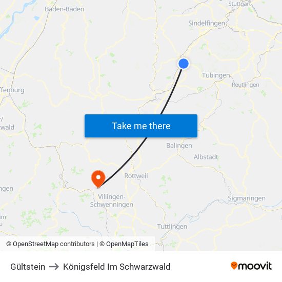 Gültstein to Königsfeld Im Schwarzwald map