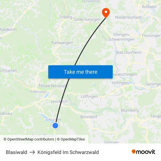 Blasiwald to Königsfeld Im Schwarzwald map