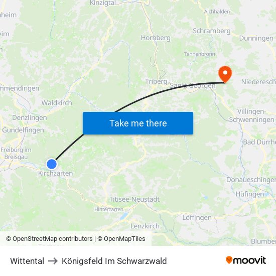 Wittental to Königsfeld Im Schwarzwald map