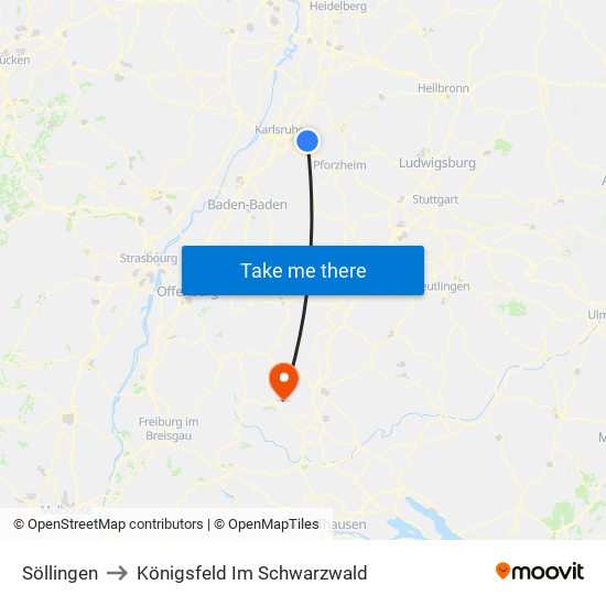 Söllingen to Königsfeld Im Schwarzwald map