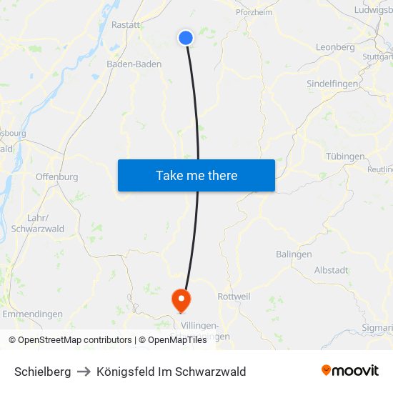 Schielberg to Königsfeld Im Schwarzwald map